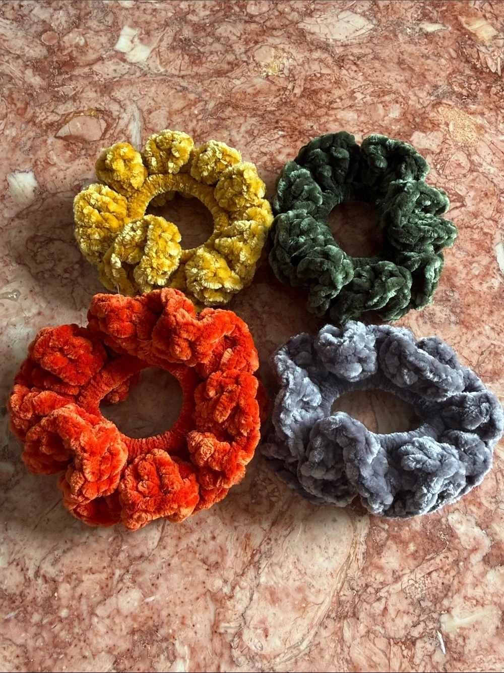 Plush Velvet Fall Scrunchie Set - Yellow, Green, Orange, Gray